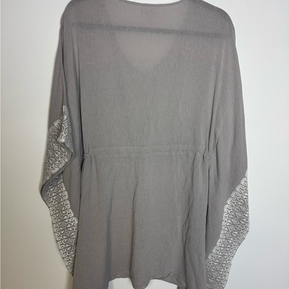 Garnet Hill Kaftan Tunic Top Beach Coverup Crinkle Cotton Gray Embroidery S - Picture 6 of 9